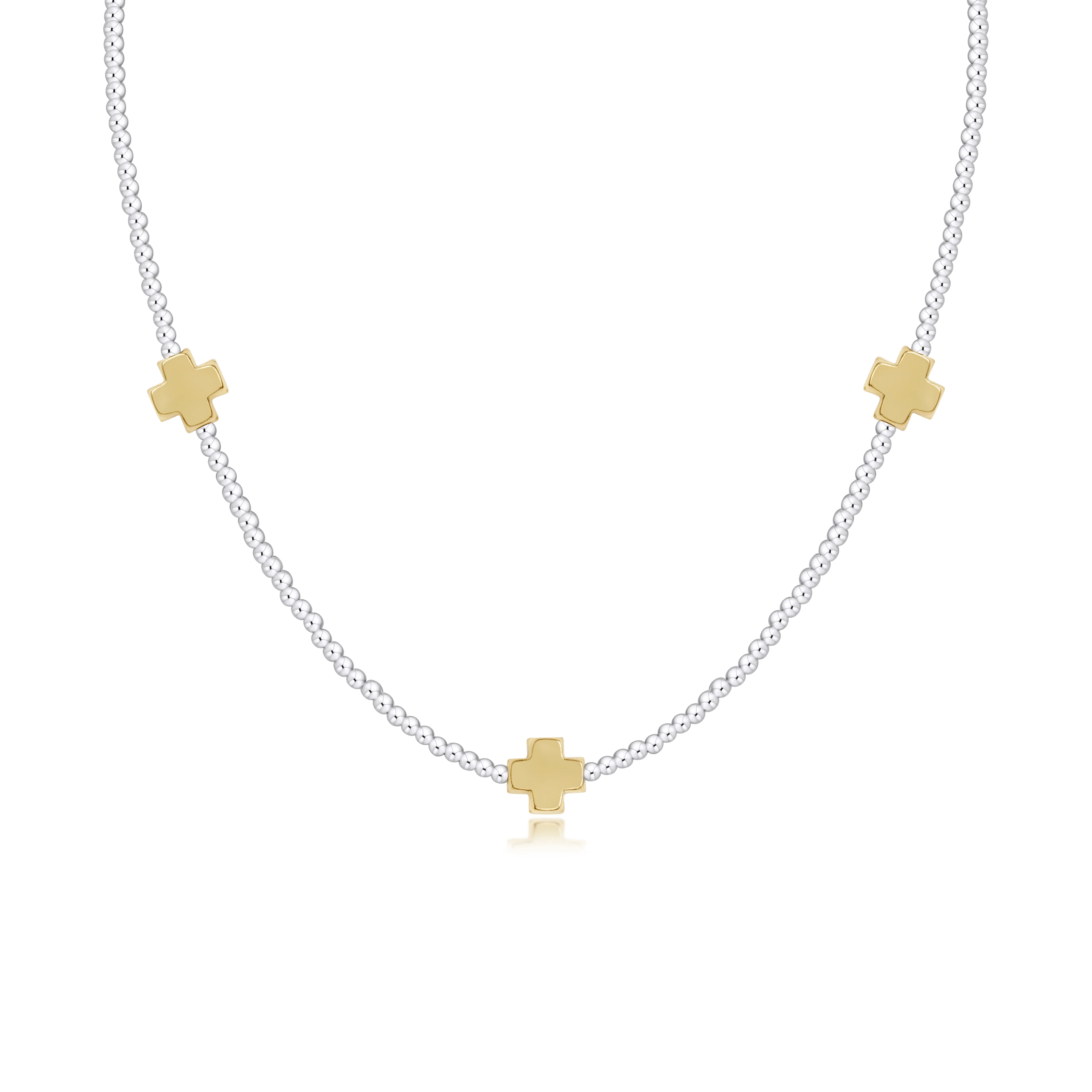 15" Choker Signature Cross Sterling Mixed Metal Pattern 2mm Bead - Signature Cross Gold