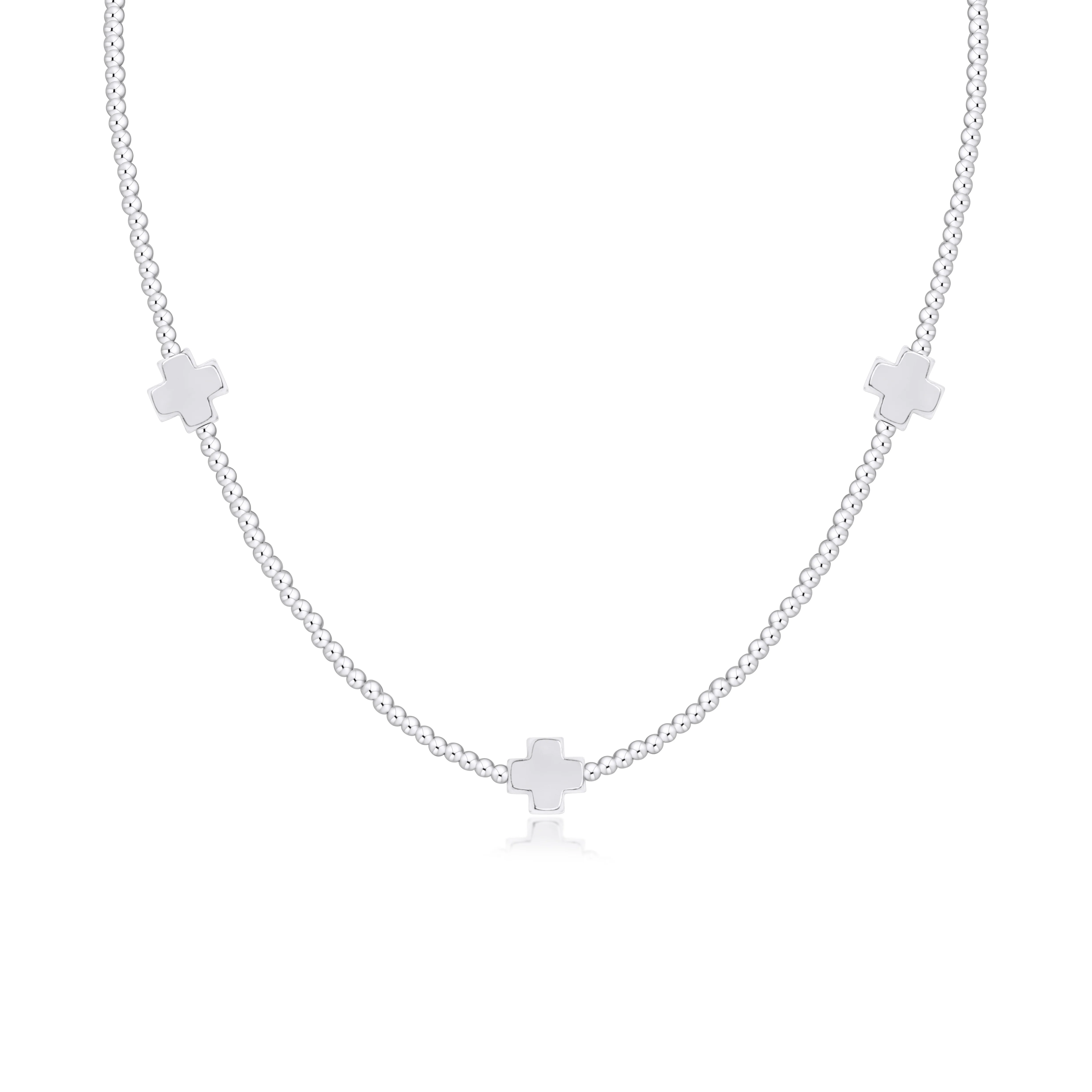 15" Choker Signature Cross Sterling Pattern 2mm Bead - Signature Cross Sterling
