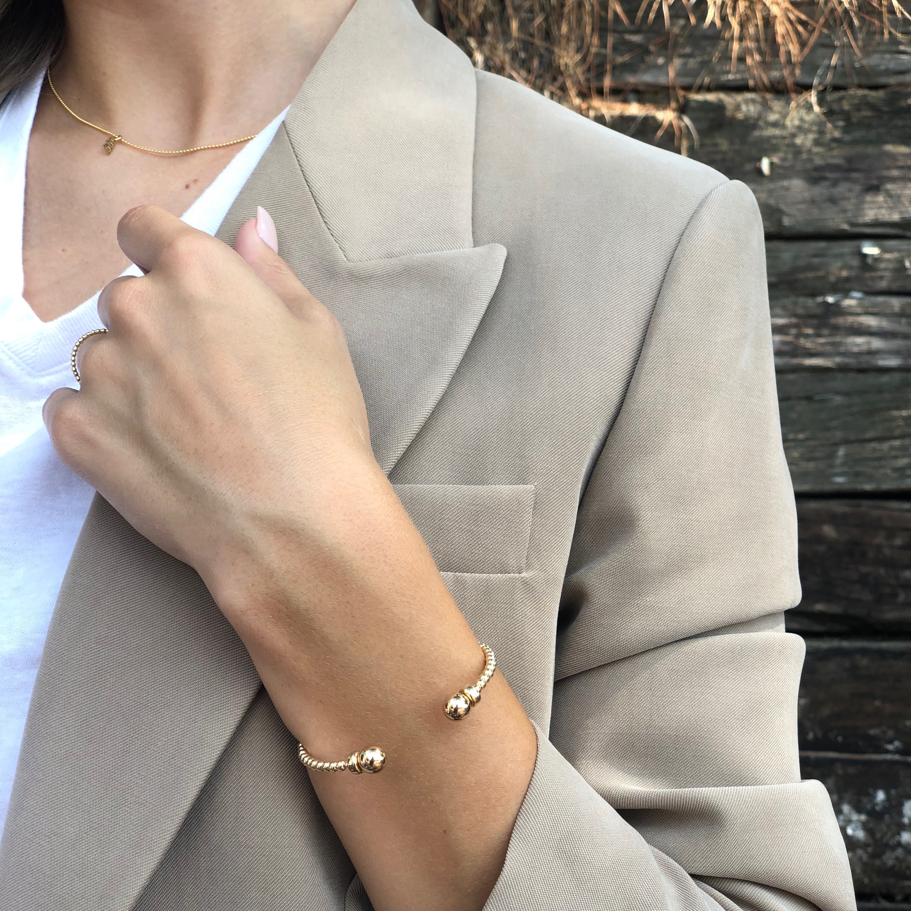 Classic Gold 3mm Bead Cuff - Gold - Image 3