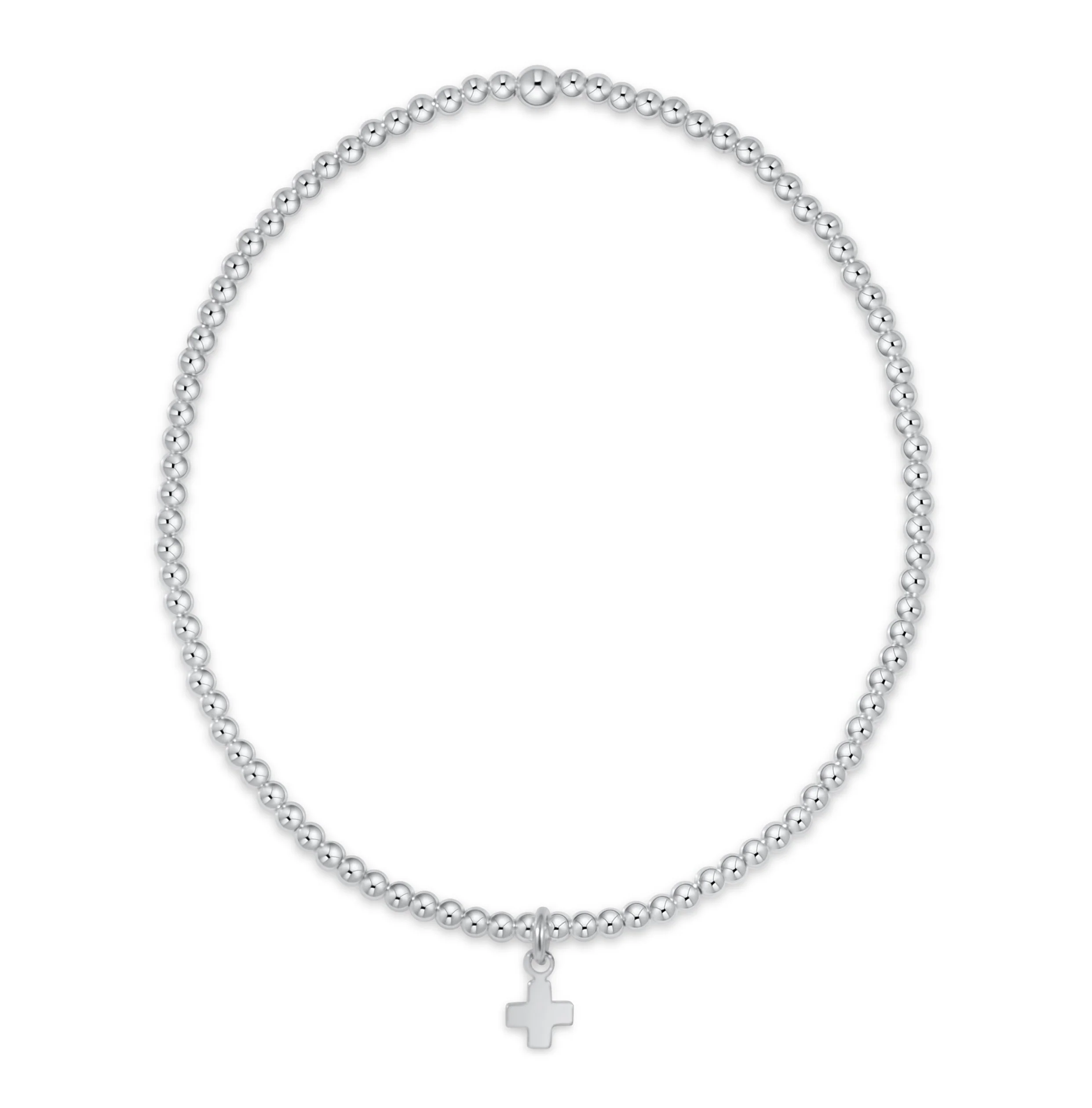 Classic Sterling 2mm Bracelet - Signature Cross Small Sterling Charm