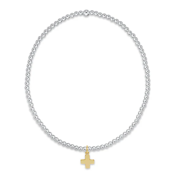 Classic Mixed Metal 2mm Bracelet - Signature Cross Small Gold Charm
