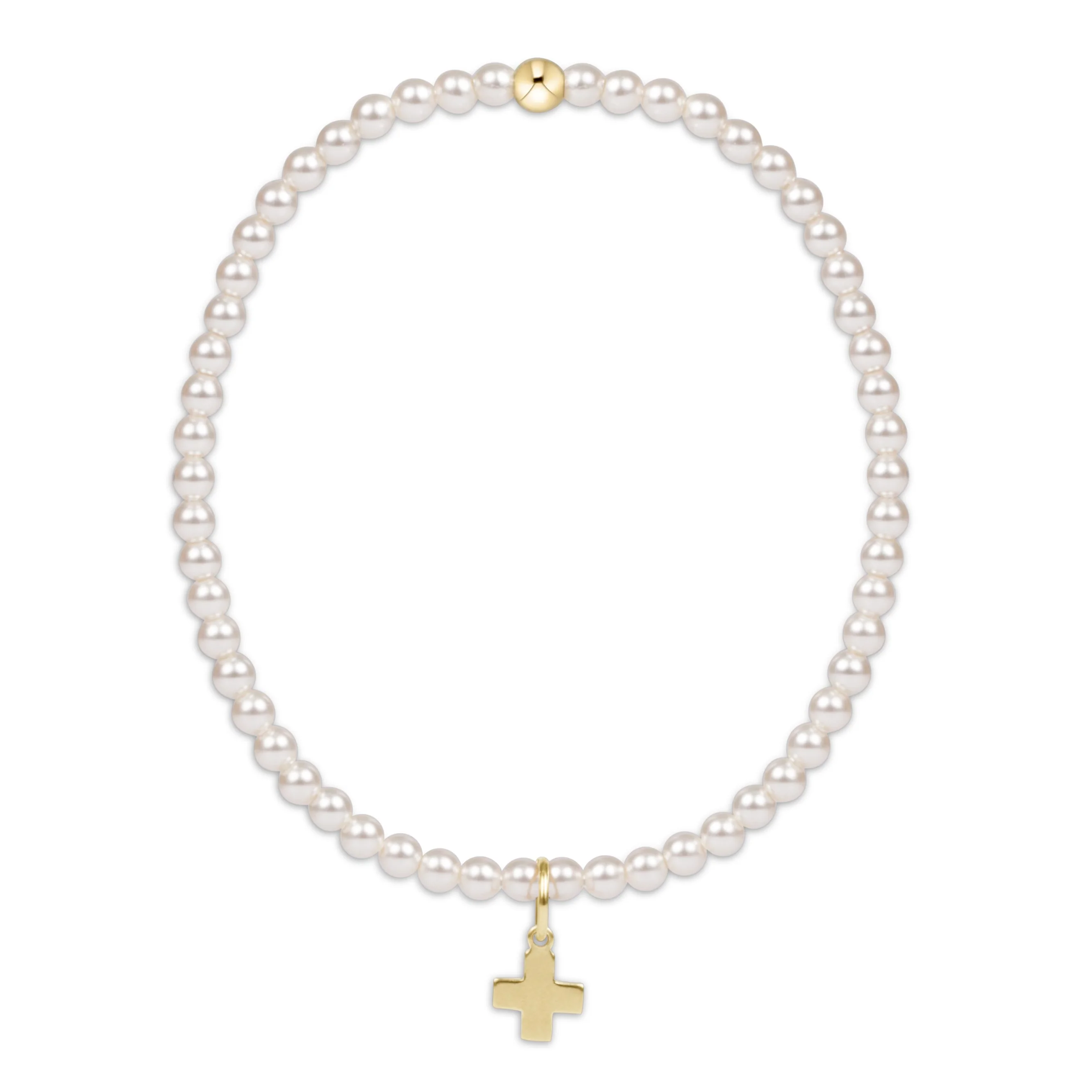 egirl Classic Pearl 3mm Bracelet - Signature Cross Gold Charm